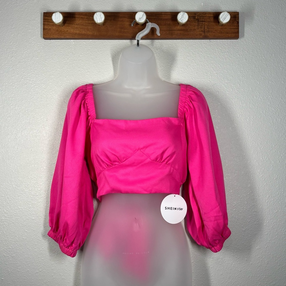 Shein Vacay Pink Tie Back /Off Shoulder Crop Top Size Medium Feminine